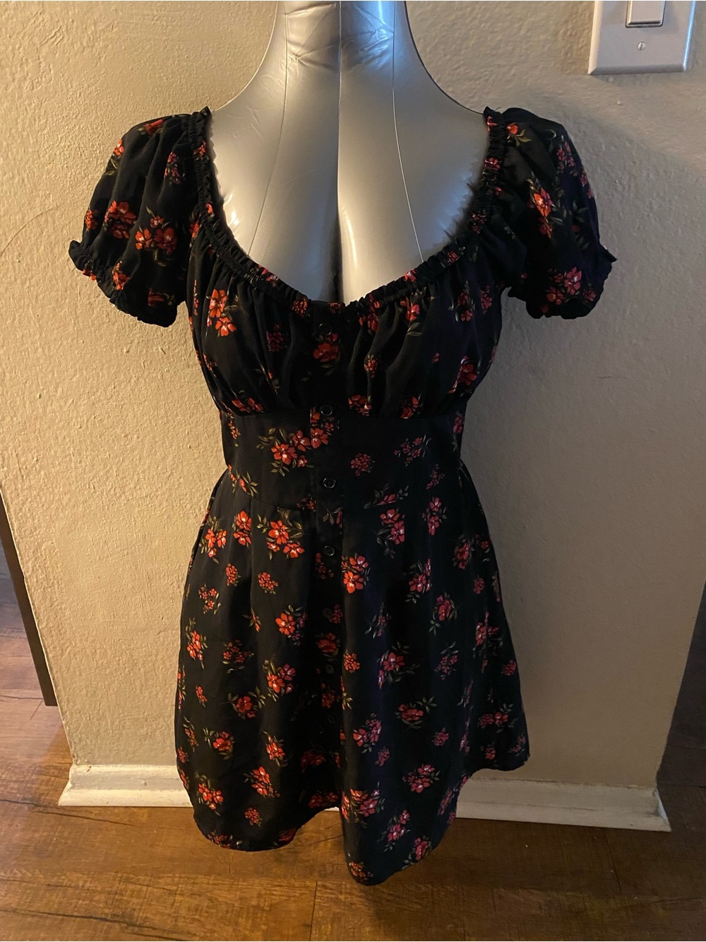 Trixxi Black Mini Dress with Red Floral Print